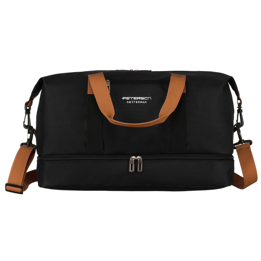 Torba podróżna z poliestru w czarnym kolorze z dopinanym paskiem na ramię - Peterson