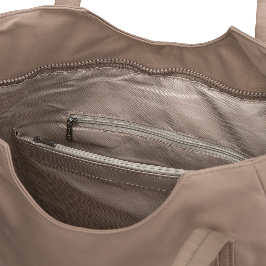 Shopperka damska z poliestru w beżowym kolorze, jednokomorowa i zamykana suwakiem - Peterson