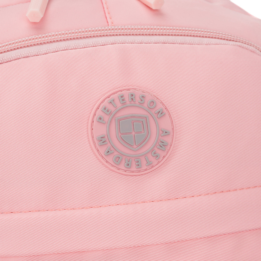 Modny plecak szkolny z poliestru w różowym kolorze, zawieszony na regulowanych szelkach - Peterson