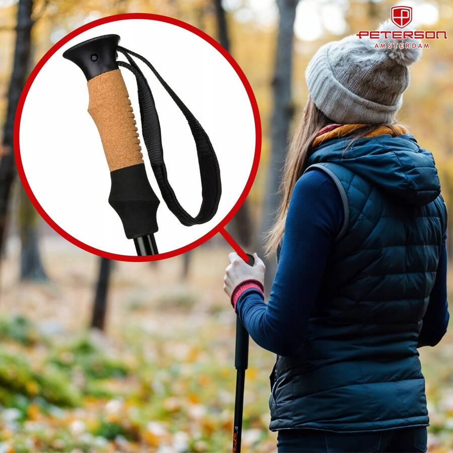 Kijki trekkingowe w kolorze czarnym z systemem anti-shock - Peterson