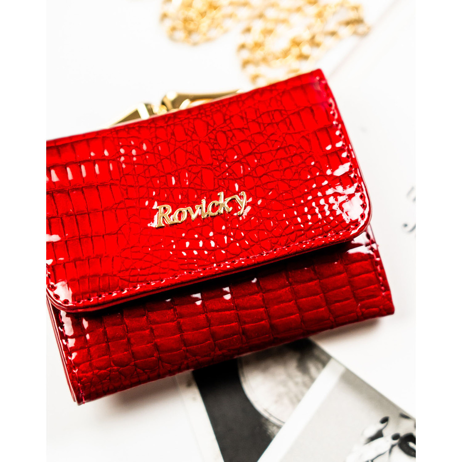 Mały, czerwony portfel damski ze skóry naturalnej z systemem RFID - Rovicky