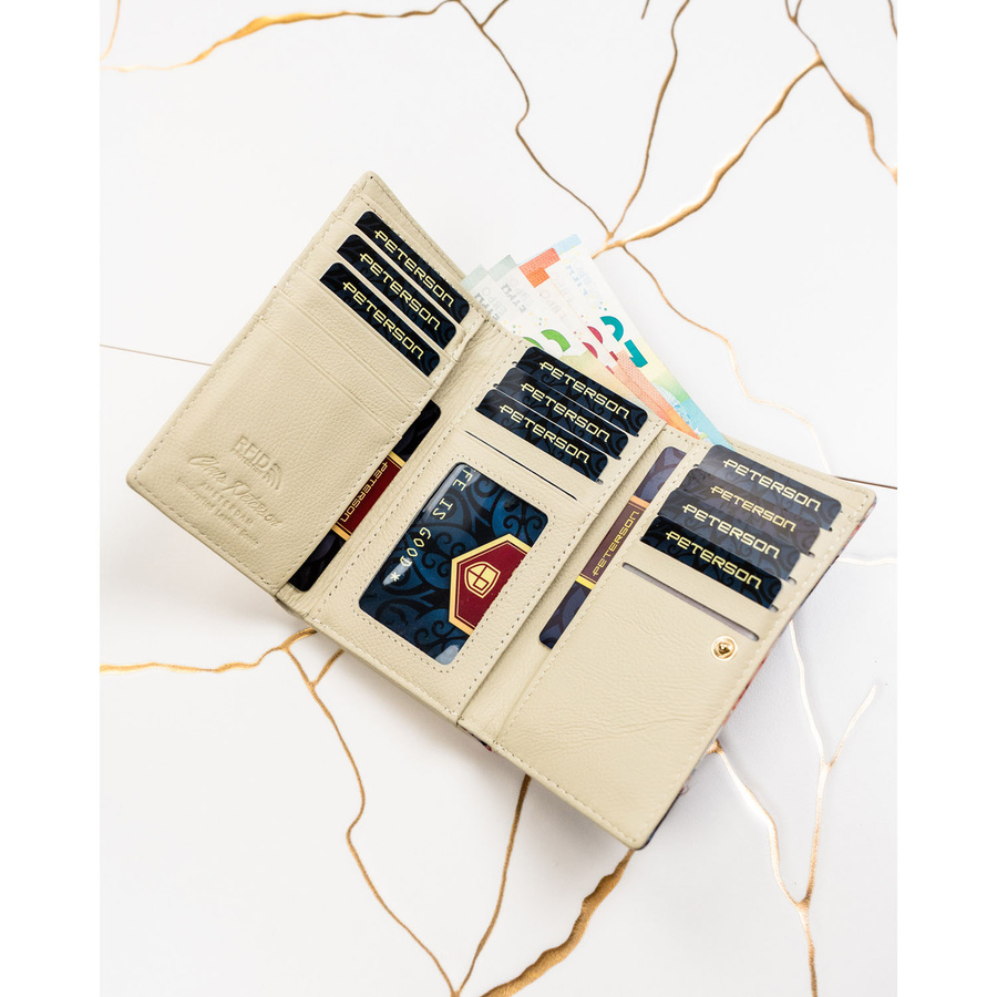 Portfel damski wykonany ze skóry naturalnej i ekologicznej wyposażony w system RFID - Peterson