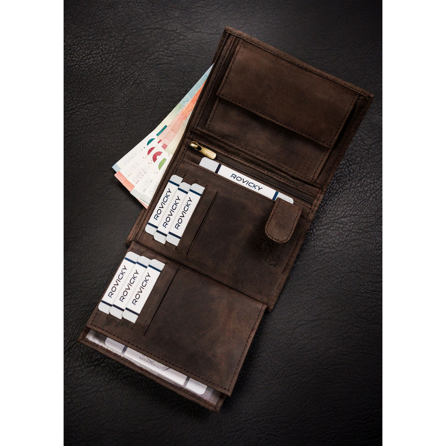 Portfel męski ze skóry naturalnej w brązowym kolorze z tłoczeniem w kształcie głowy psa