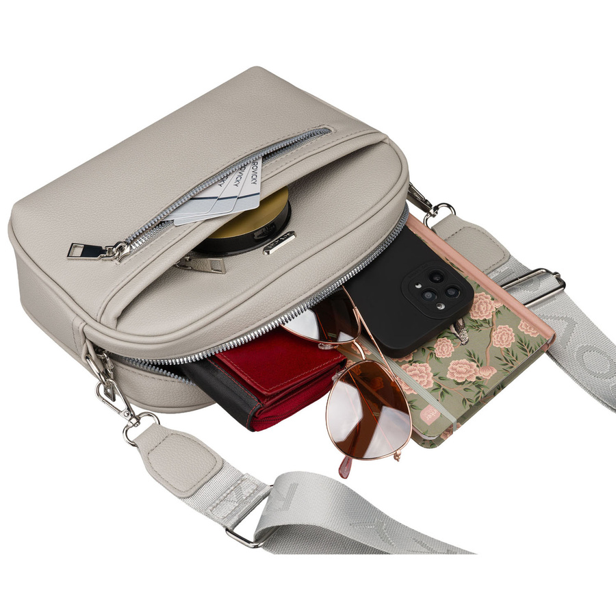 Listonoszka damska ze skóry ekologicznej w szarym kolorze zamykana suwakiem - Rovicky