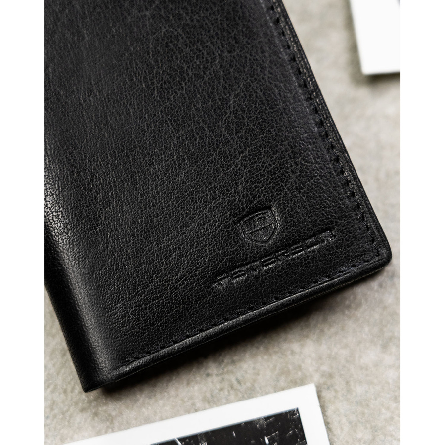 Pionowy portfel męski ze skóry naturalnej w czarnym kolorze, model bez ...