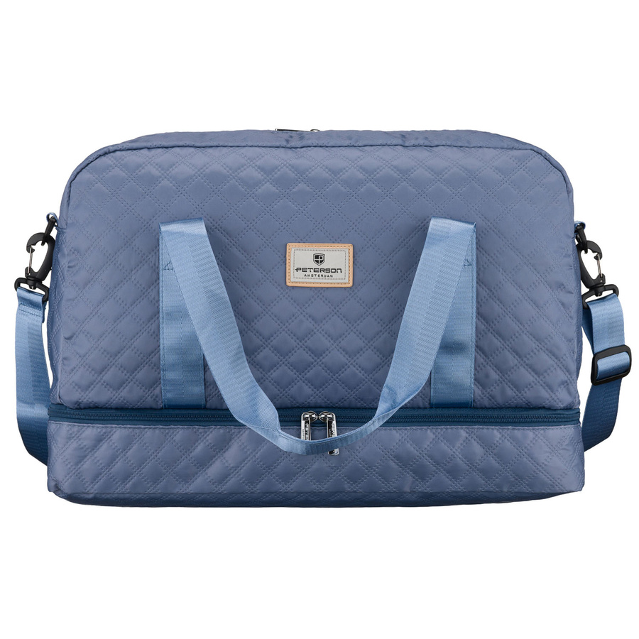 Treningowa torba wykonana z poliestru w niebieskim kolorze, dwukomorowa i zamykana suwakiem - Peterson