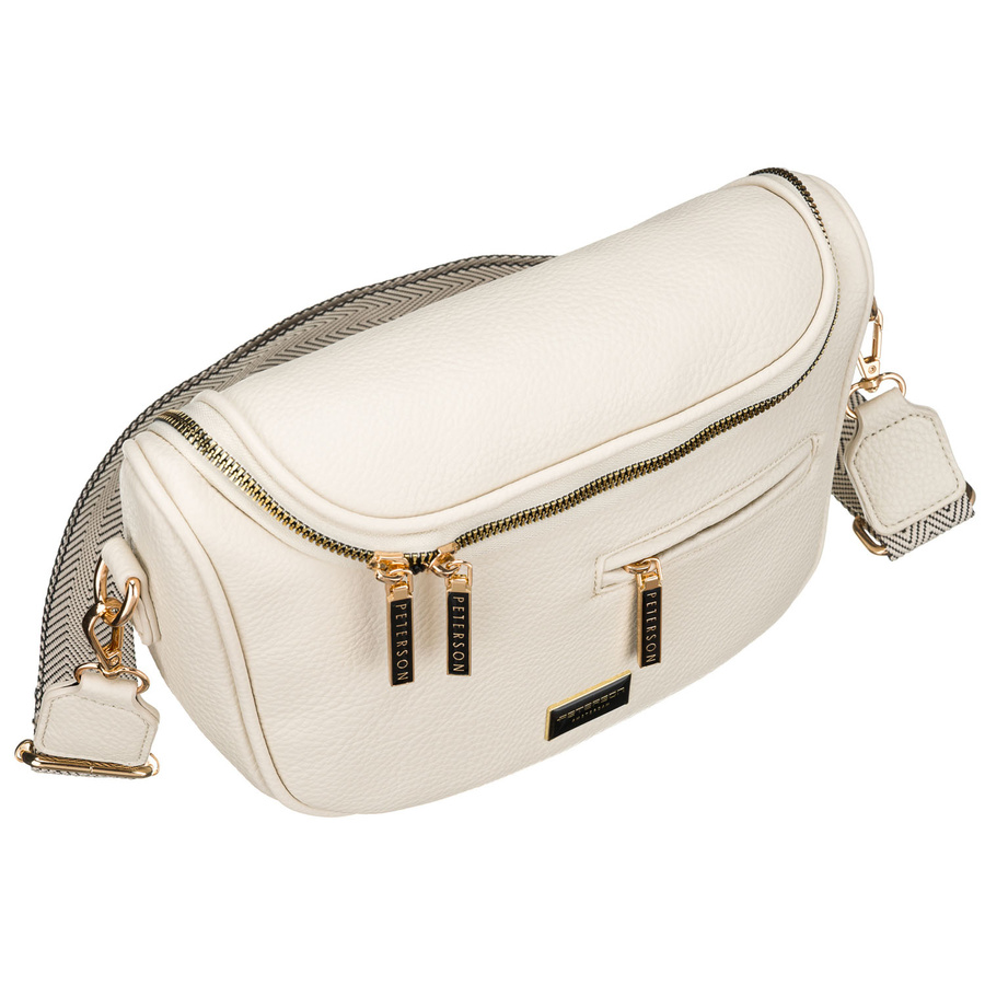 Saszetka damska ze skóry ekologicznej w jasnobeżowym kolorze, zamykana suwakiem - Peterson