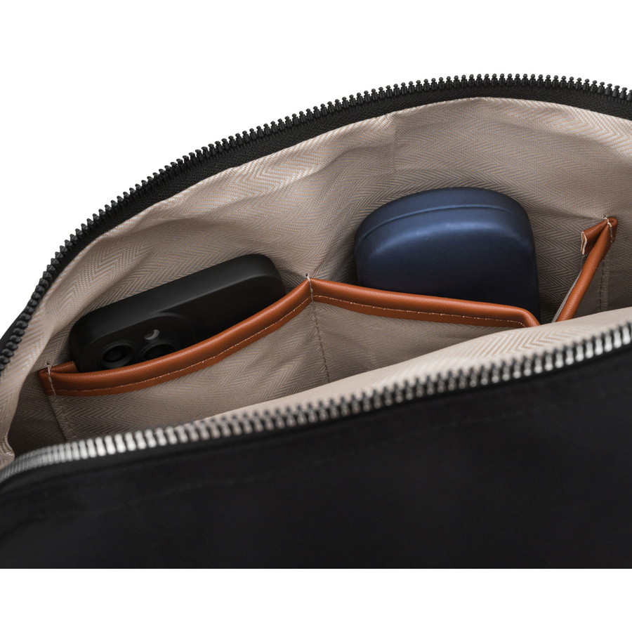 Czarno-brązowy plecak damski z poliestru wyposażony w uchwyt na walizkę - Peterson
