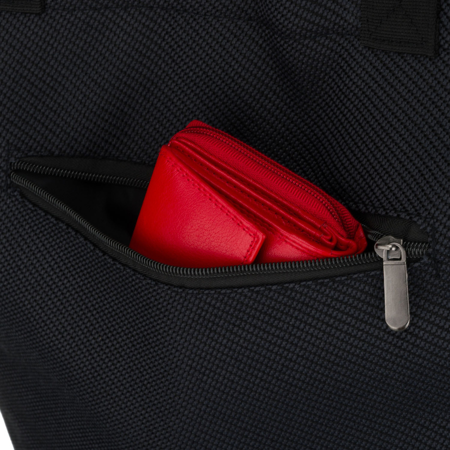 Czarna torba damska wykonana z poliestru z kieszonką zewnętrzną - Rovicky