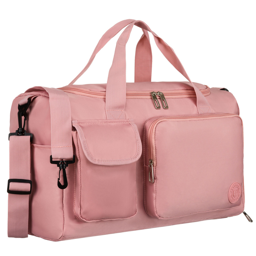 Różowa torba weekendowa wykonana z poliestru z kieszonkami zewnętrznymi - Peterson