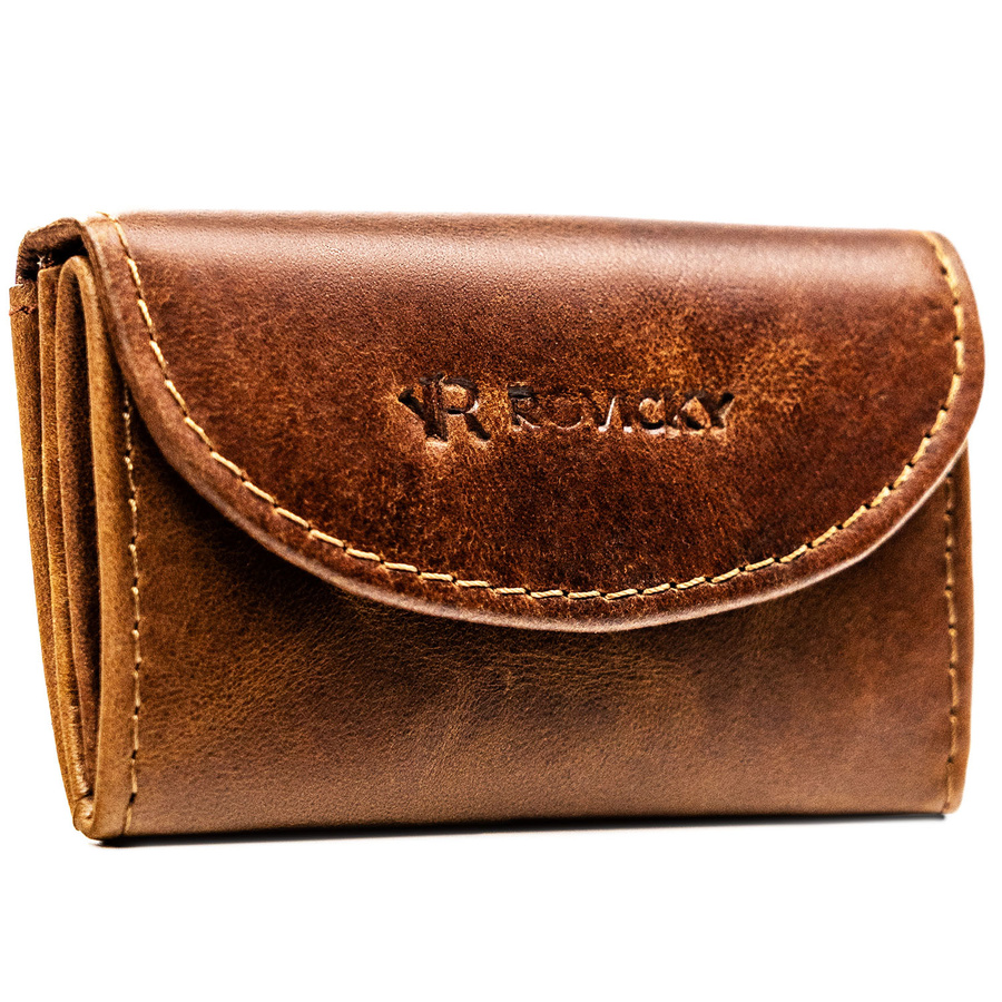 Skórzany, brązowy portfel męski wyposażony w system RFID - Rovicky