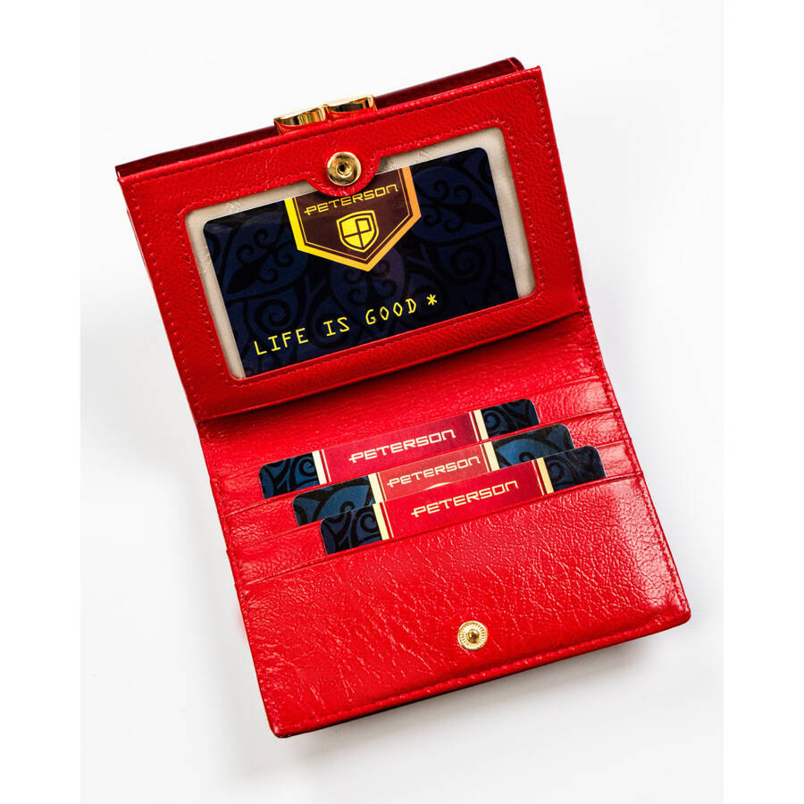 Kompaktowy czerwony portfel damski z lakierowanej skóry naturalnej - Peterson