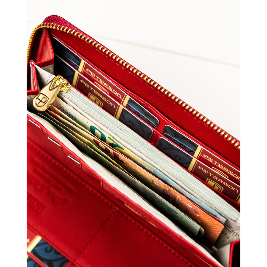 Duży, czerwony portfel damski z lakierowanej skóry naturalnej - Peterson