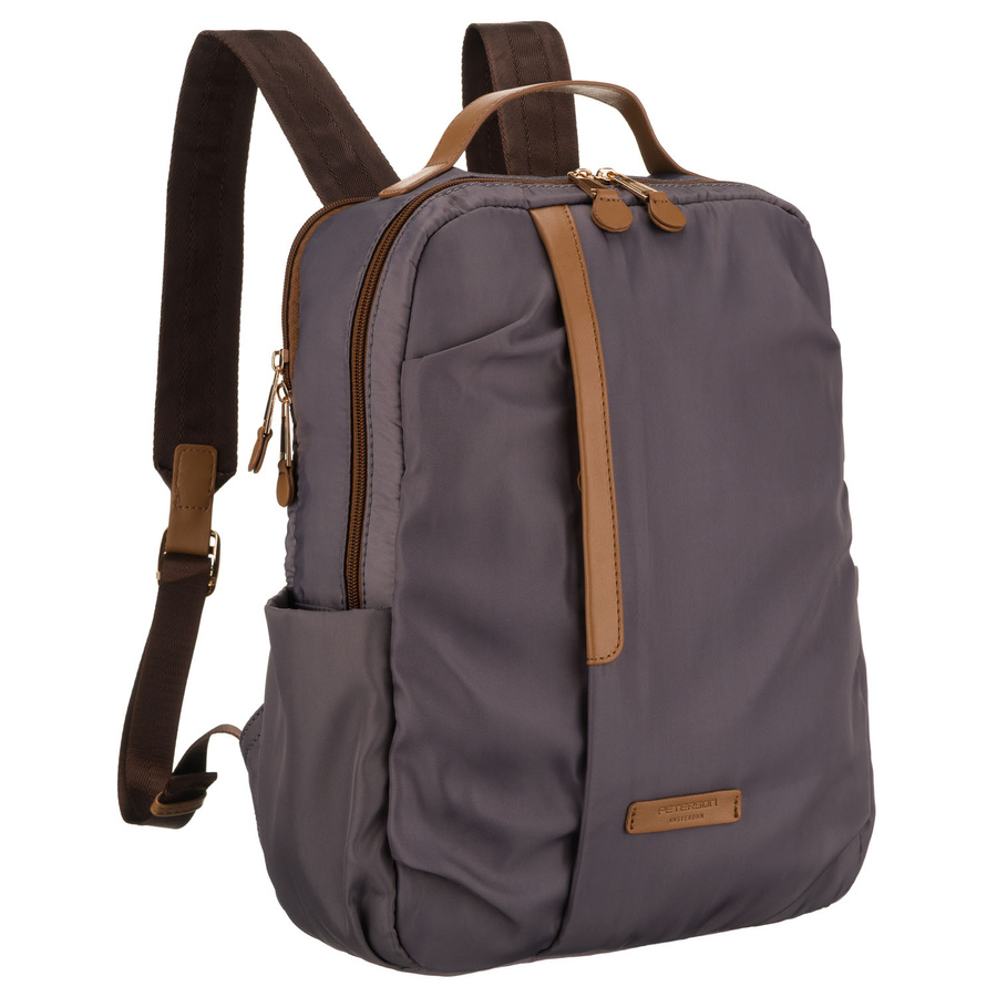 Plecak damski w szarym kolorze, zawieszony na regulowanych szelkach i zamykany suwakiem - Peterson