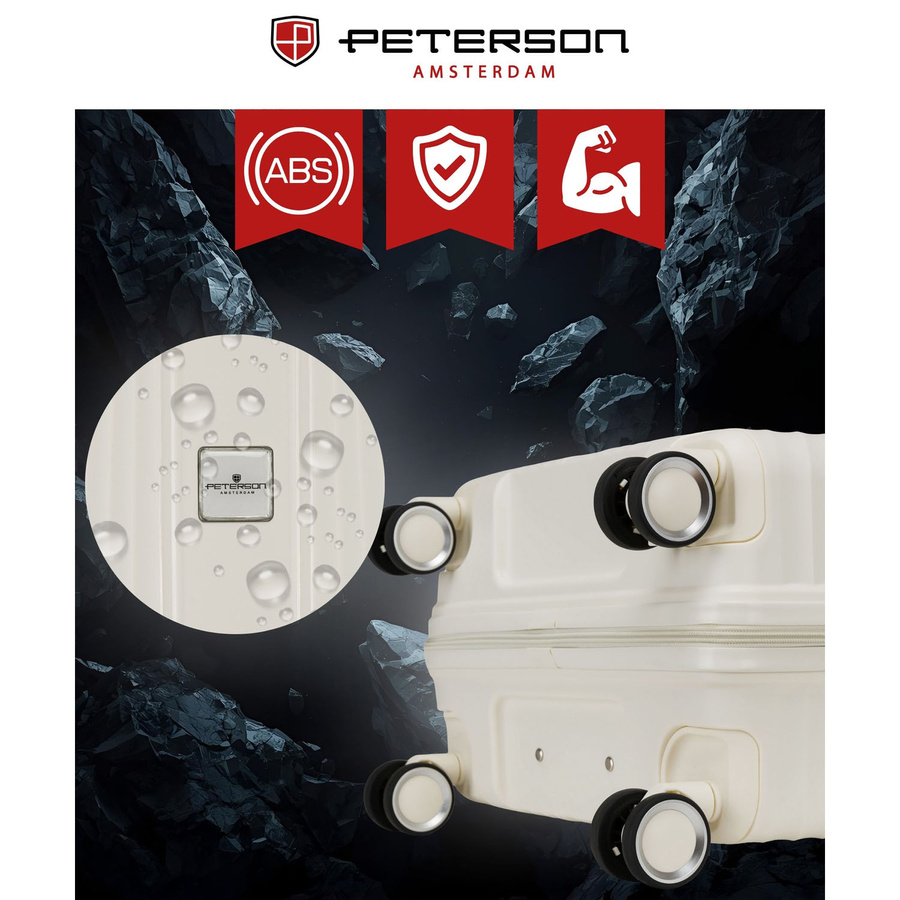 Kabinowa, beżowa walizka podróżna z teleskopowym uchwytem - Peterson