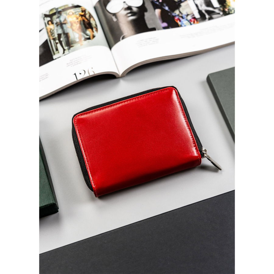 Czerwony portfel damski skórzany z dużą sekcją na bilon - Peterson