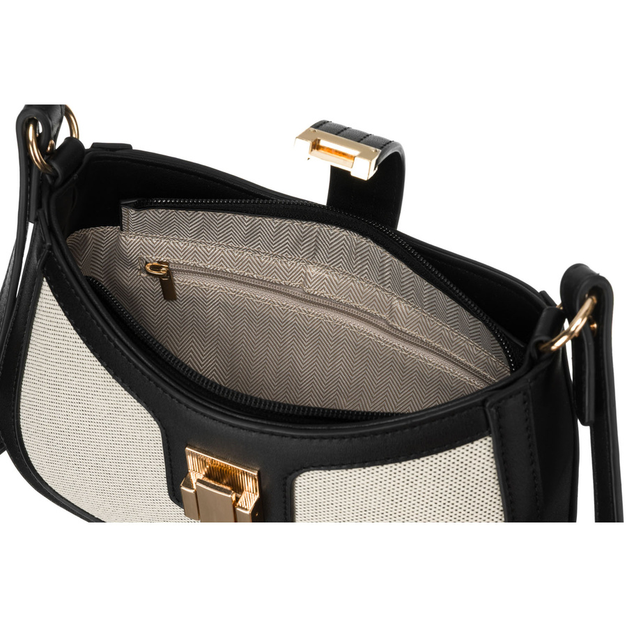 Beżowa listonoszka damska ze skóry naturalnej i płótna canvas - Peterson 