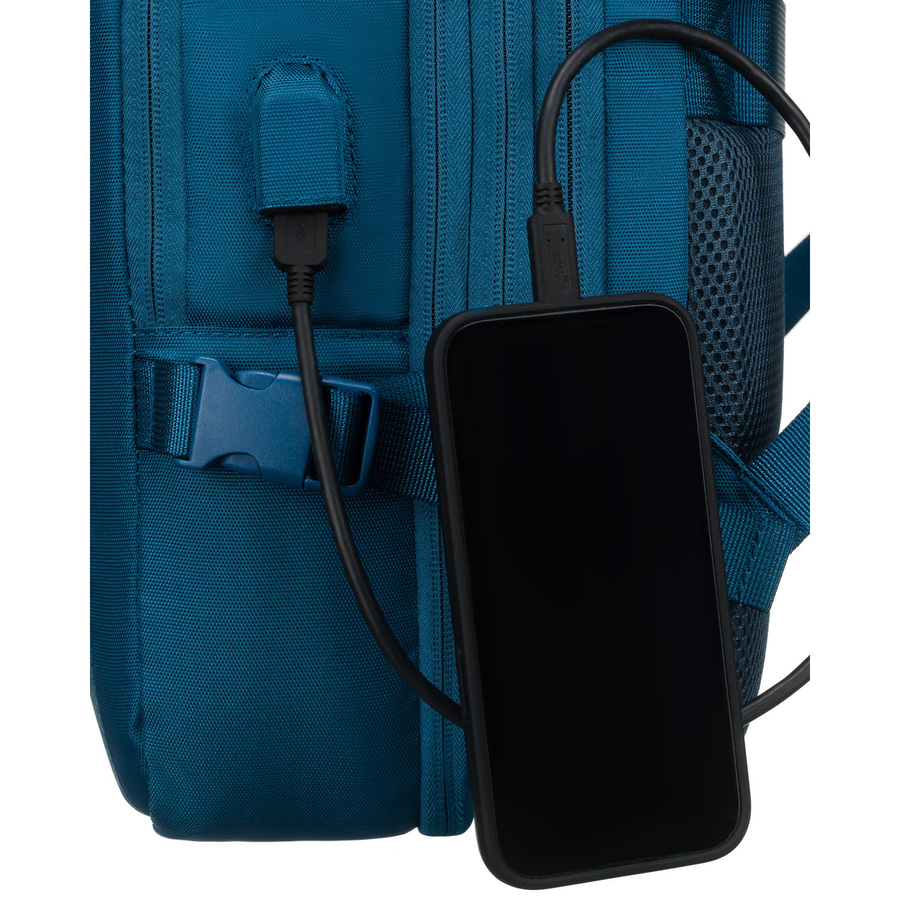 Plecak podróżny w niebieskim kolorze, idealny na bagaż podręczny i wyposażony paski kompresyjne - Peterson