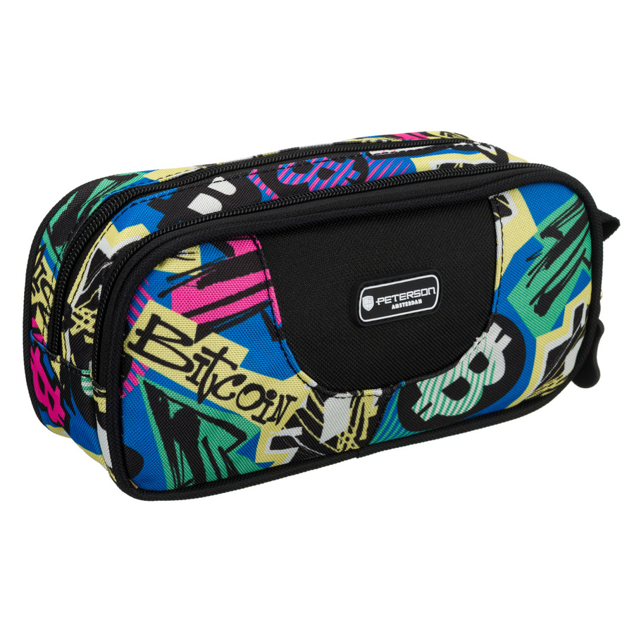 Piórnik szkolny z poliestru ze wzorem imitującym graffiti, zapinany suwakami - Peterson