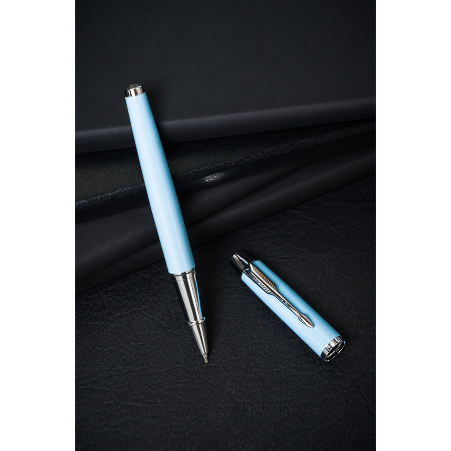 Niebiesko-srebrny długopis metalowy z czarnym wkładem - Peterson