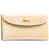 Poziomy, beżowy portfel damski ze skóry ekologicznej z tłoczeniem na wzór skóry krokodyla - Peterson