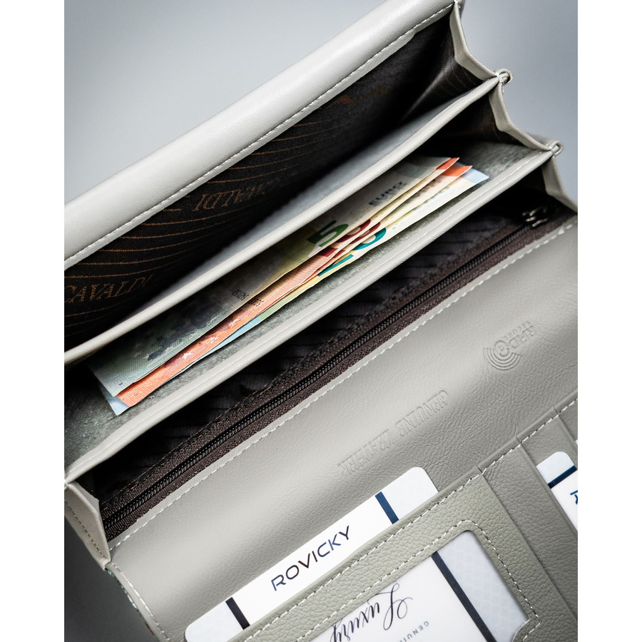 Skórzany, wielokolorowy portfel damski w kwiaty, wyposażony w system RFID - 4U Cavaldi