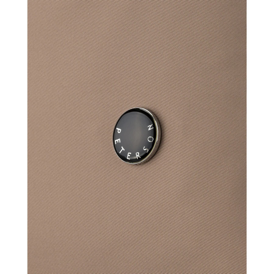 Beżowa listonoszka damska z poliestru i skóry ekologicznej wyposażona w kieszonkę zewnętrzną - Peterson