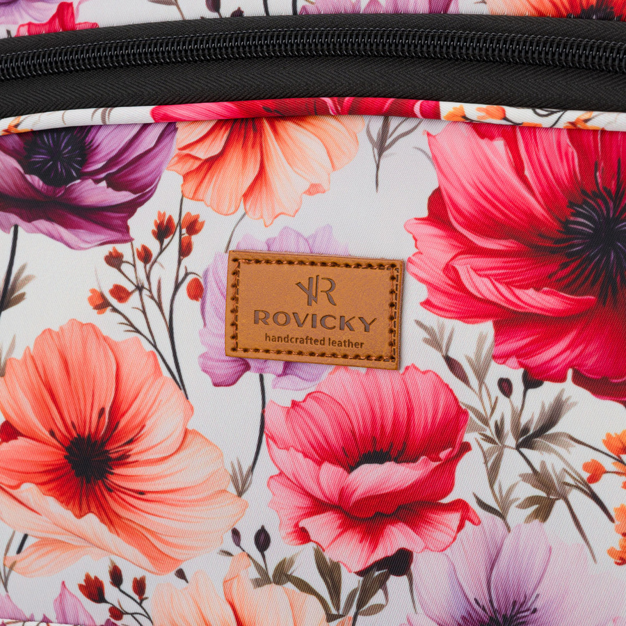 Wielokolorowa torba podróżna z wytrzymałego poliestru z portem USB, pokryta roślinnym wzorem - Rovicky