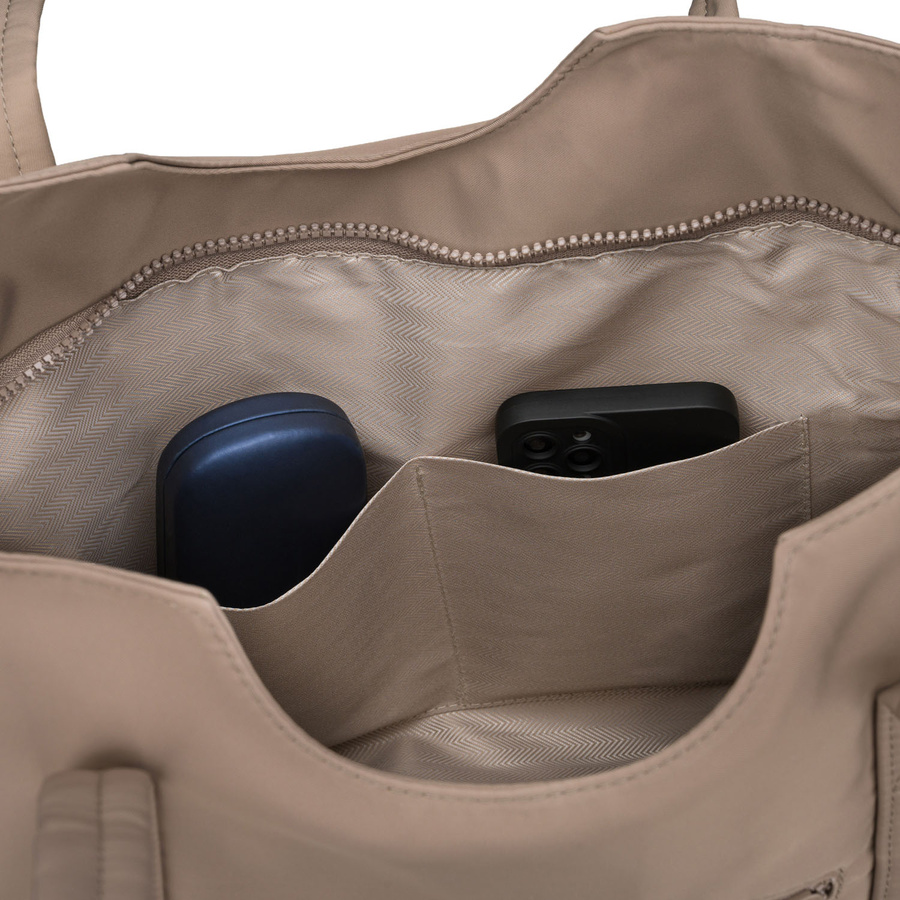 Shopperka damska z poliestru w beżowym kolorze, jednokomorowa i zamykana suwakiem - Peterson