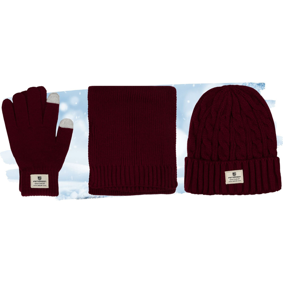 Zestaw: czapka, rękawiczki i szalik w bordowym kolorze - Peterson