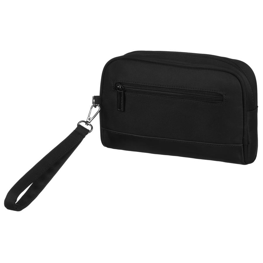 Saszetka męska do ręki wykonana z poliestru i skóry ekologicznej w czarnym kolorze - Peterson