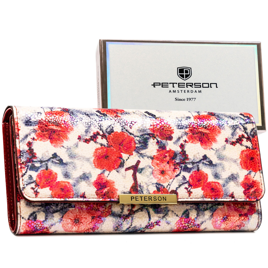 Wielokolorowy portfel damski ze skóry ekologicznej w kwiatowy wzór - Peterson