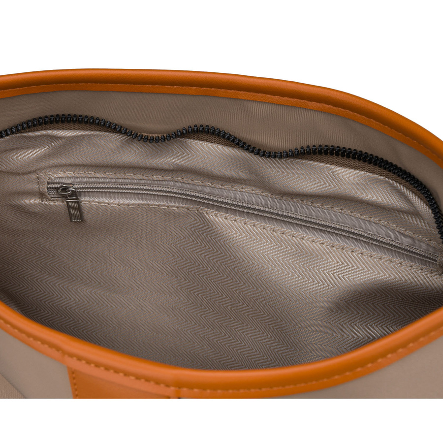 Miejska torebka damska z poliestru i skóry ekologicznej w beżowym kolorze, jednokomorowa i zamykana suwakiem - Peterson