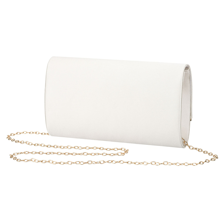 Kopertówka damska wykonana z tkaniny syntetycznej w białym kolorze, zawieszona na łańcuszku - Rovicky