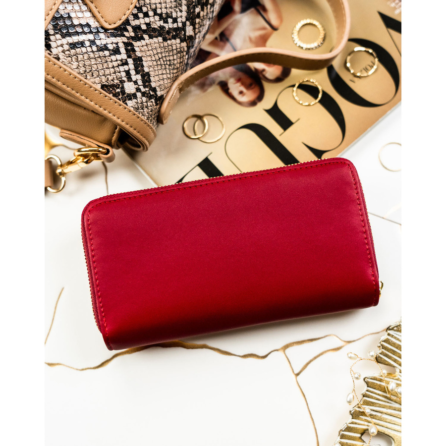 Pionowy, czerwony portfel damski ze skóry naturalnej i ekologicznej - Peterson