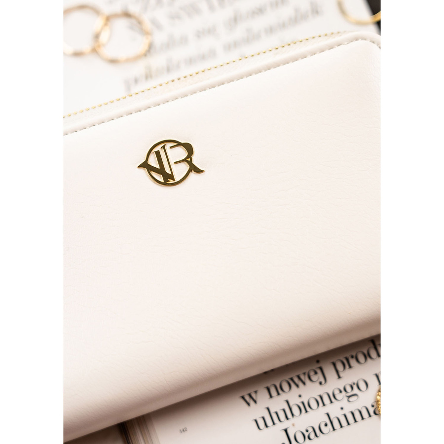 Duży, biały portfel damski ze skóry ekologicznej zamykany suwakiem - Rovicky