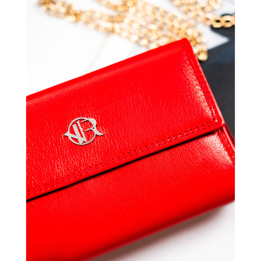 Czerwony, skórzany portfel damski na zatrzask z systemem RFID - Rovicky