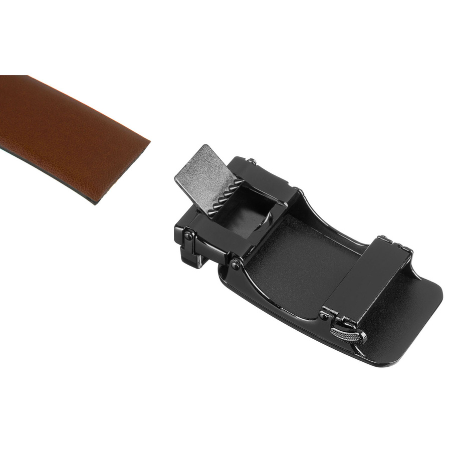 Klasyczny pasek męski w brązowym kolorze z automatyczną, srebrną klamrą - Peterson