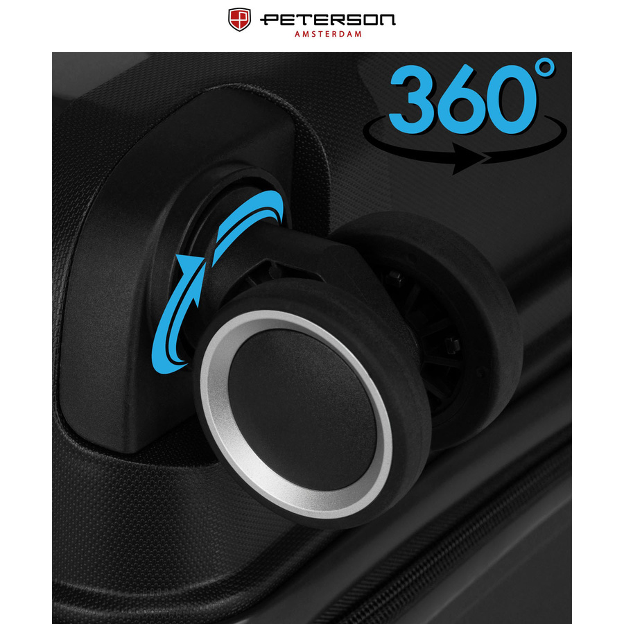 Czarna, średnia walizka z polipropylenu z obrotowymi kółkami - Peterson