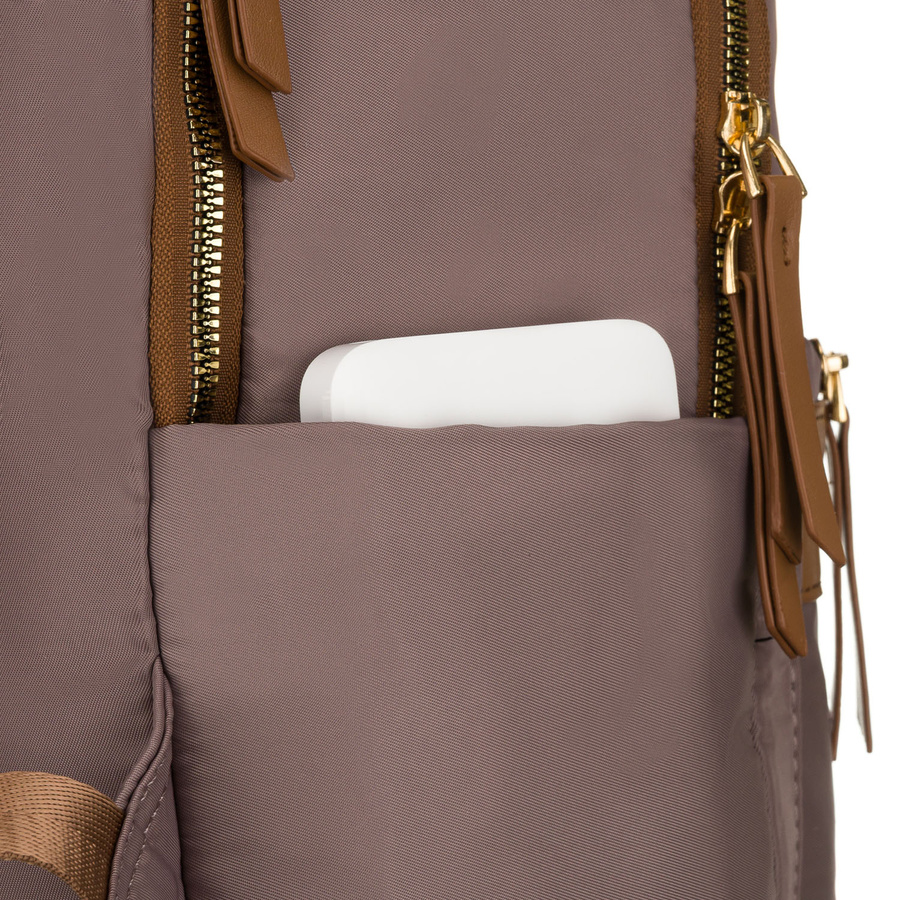 Dwukomorowy plecak damski z poliestru w beżowym kolorze - Peterson