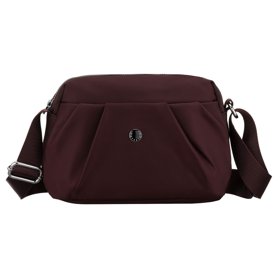 Bordowa, poręczna listonoszka damska z poliestru zawieszona na szerokim pasku - Peterson