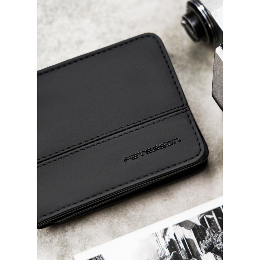 Czarny portfel męski w orientacji poziomej wykonany ze skóry ekologicznej - Peterson