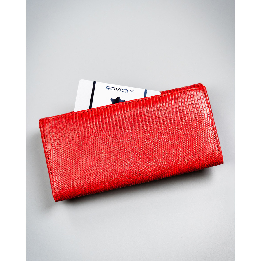 Czerwony, poziomy portfel damski ze skóry ekologicznej zamykany zatrzaskiem - 4U Cavaldi