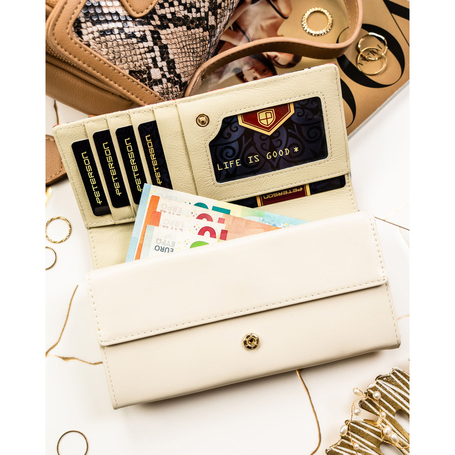 Elegancki portfel damski w kwiaty wykonany ze skóry naturalnej i ekologicznej - Peterson