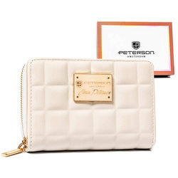 Pikowany, beżowy portfel damski ze skóry ekologicznej mieszczący dowód rejestracyjny - Peterson