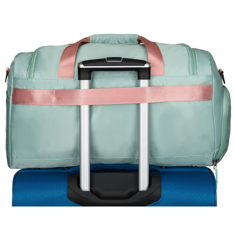 Zielono-różowa torba weekendowo-podróżna z uchwytem na walizkę i kieszenią zewnętrzną - Peterson