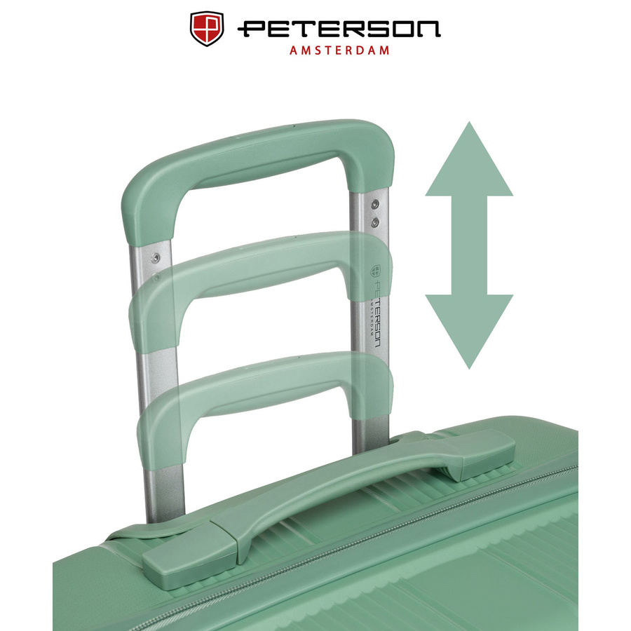 Zielona walizka podróżna w średnim rozmiarze z teleskopowym uchwytem i kółkami obrotowymi - Peterson