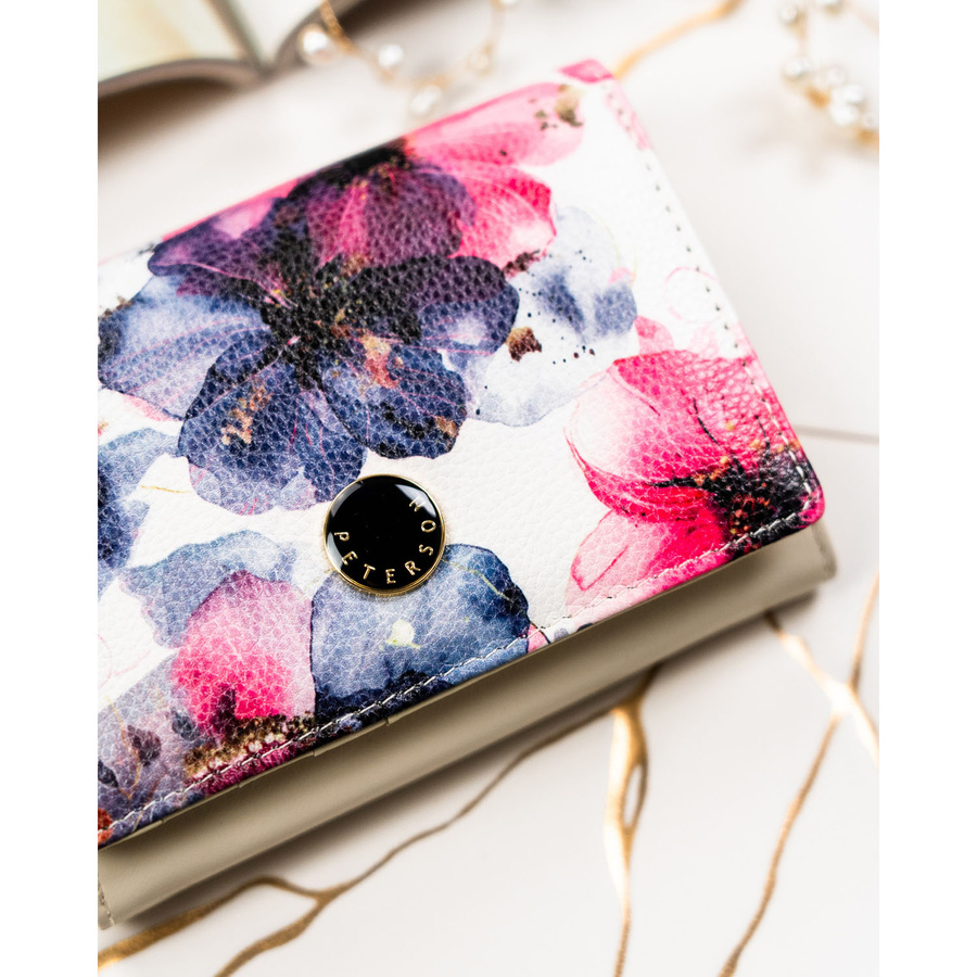 Elegancki portfel damski w kwiaty wykonany ze skóry naturalnej i ekologicznej - Peterson
