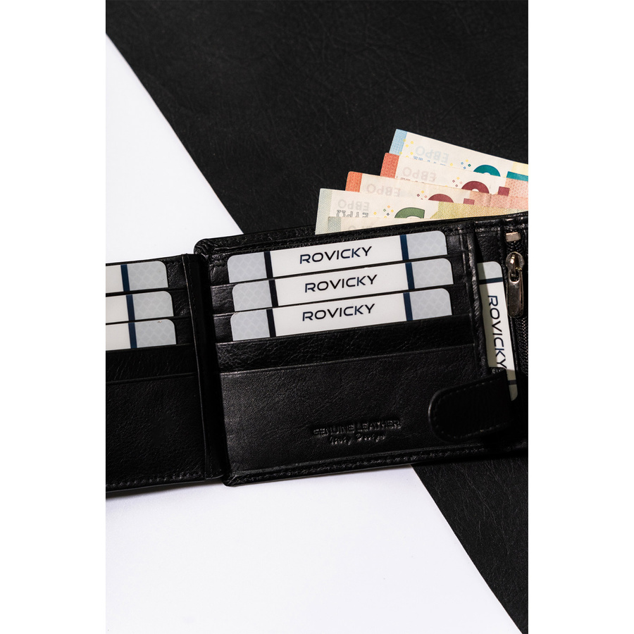 Czarny portfel skórzany męski z ochroną RFID - Rovicky