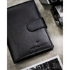 Czarny portfel męski ze skóry naturalnej zamykany zatrzaskiem i wyposażony w system RFID - Peterson